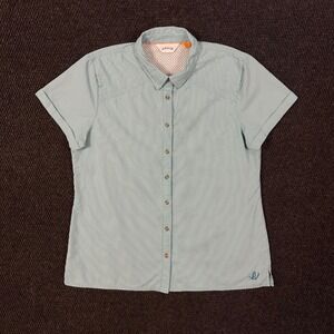 Orvis Seersucker Fishing Hiking Shirt Women L Teal Gingham Vented Outdoors